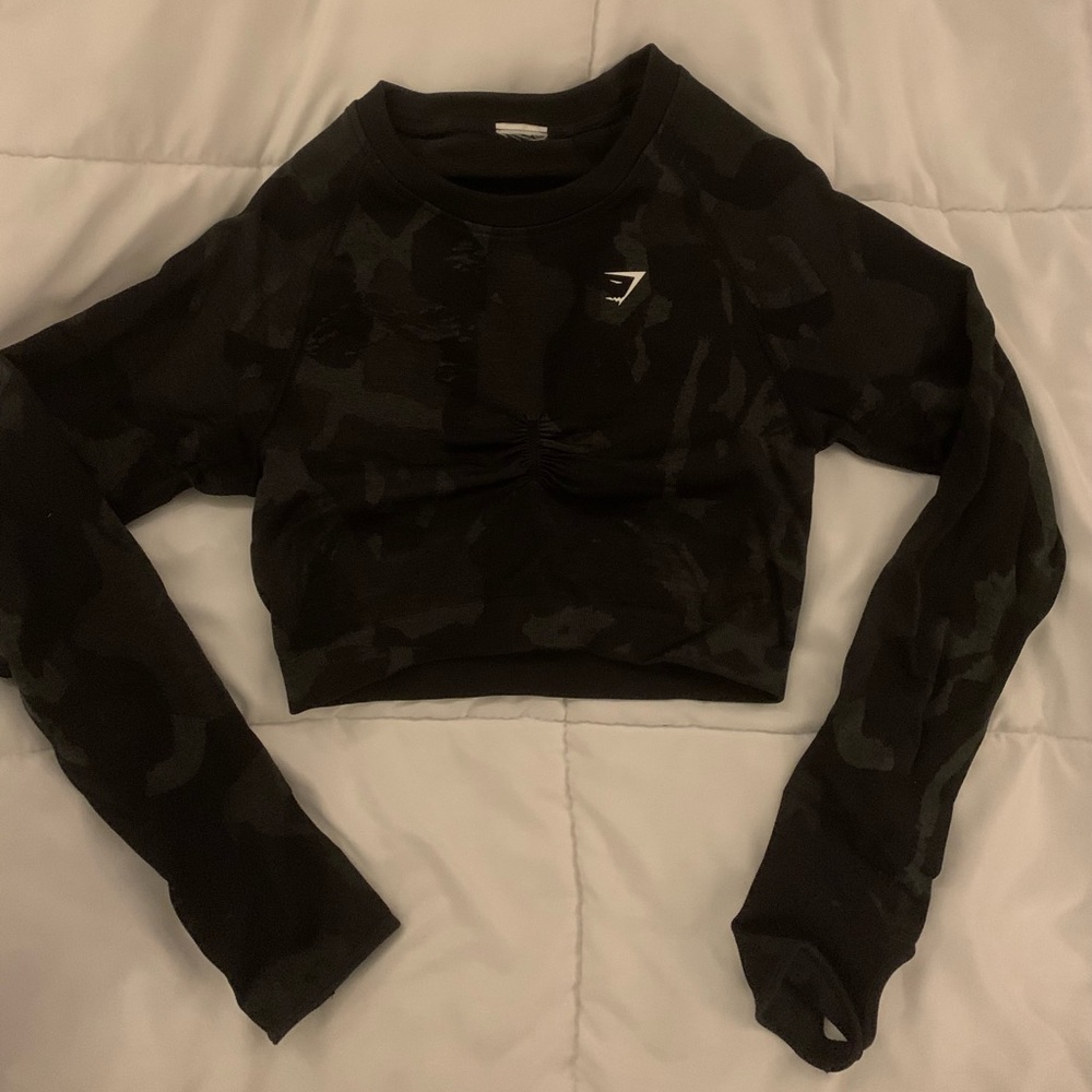 Gymshark Adapt Camo Seamless Long Sleeve Crop Top - Black